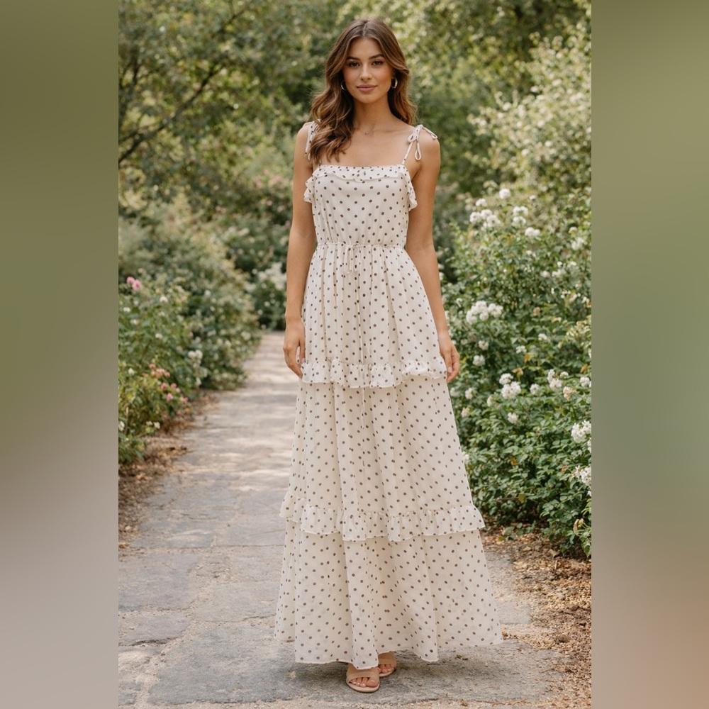 Julia Jordan Polka Dot Tiered Maxi Dress NWT Size Medium Pockets